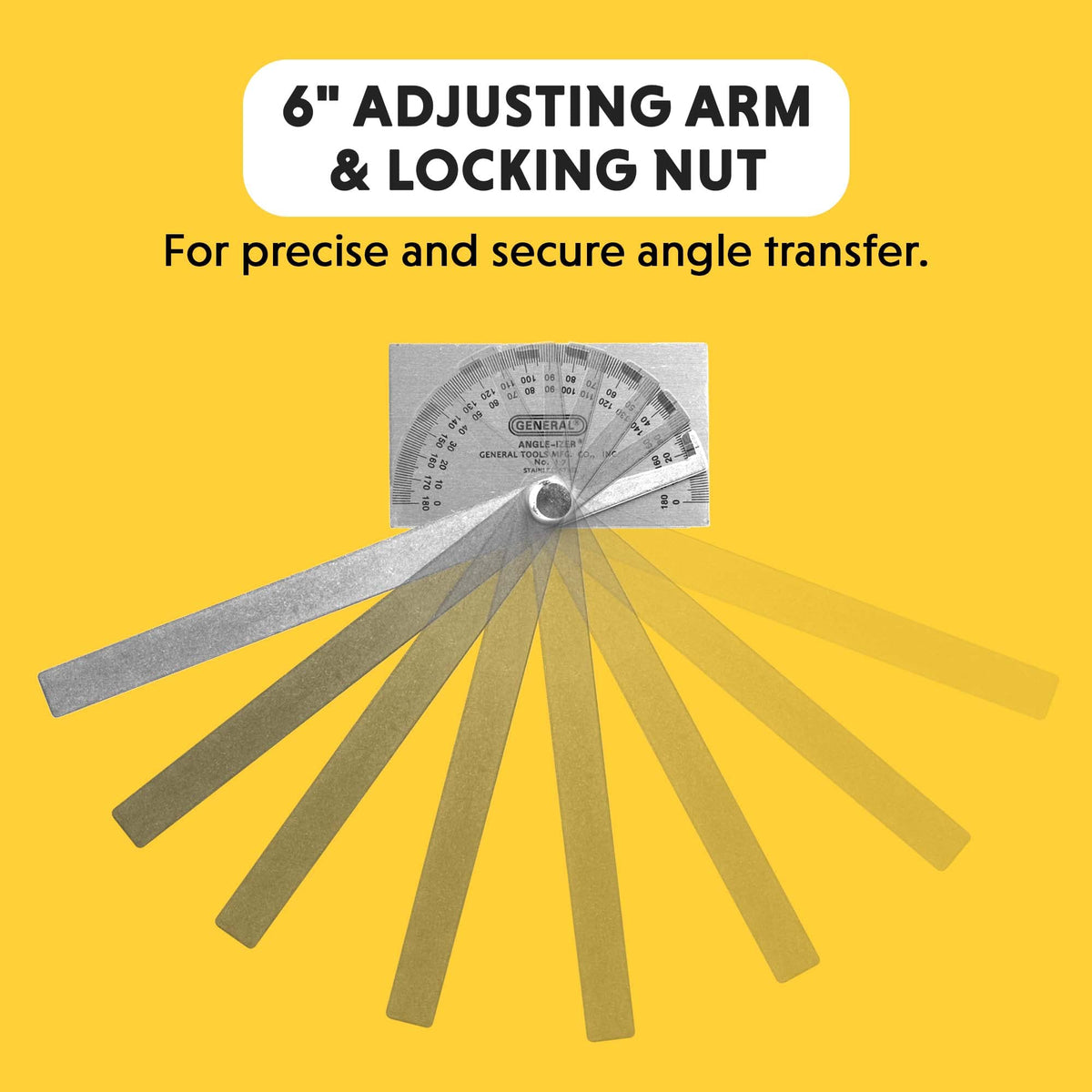 General Tools Angle Protractor #17 – Stainless Steel Square Head with 6-Inch Arm for Carpenters & Woodworking