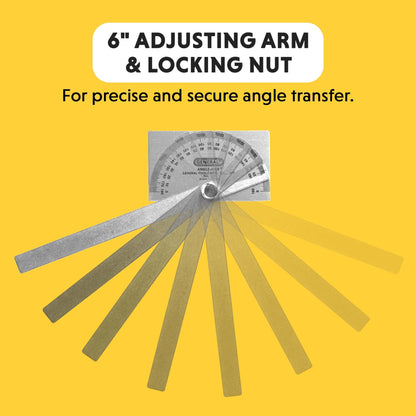General Tools Angle Protractor #17 – Stainless Steel Square Head with 6-Inch Arm for Carpenters & Woodworking