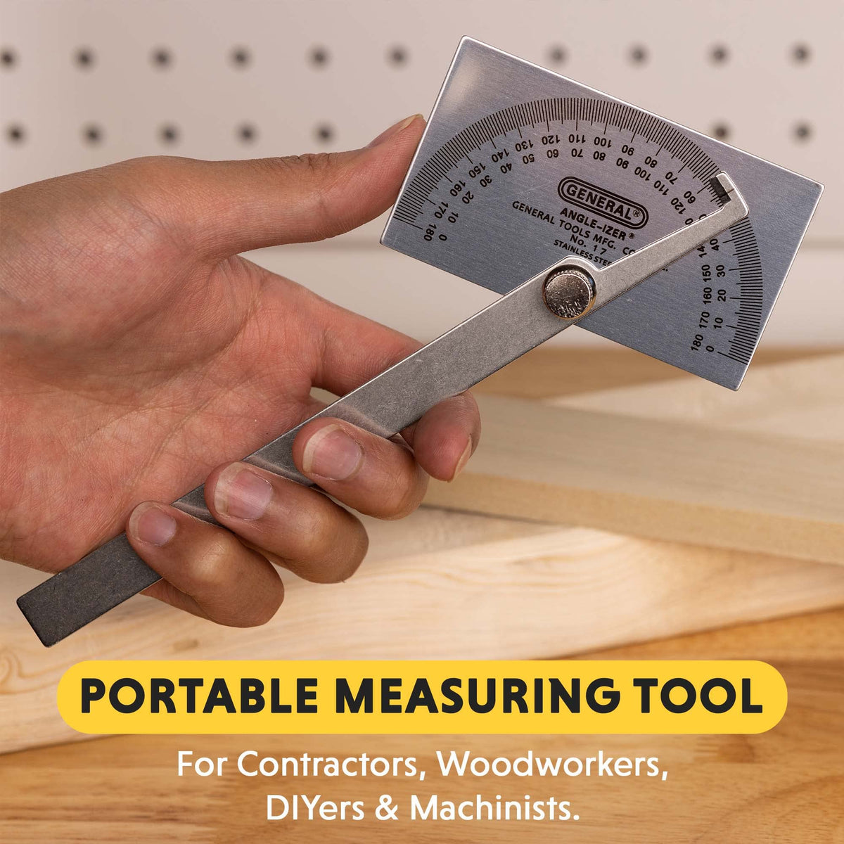 General Tools Angle Protractor #17 – Stainless Steel Square Head with 6-Inch Arm for Carpenters & Woodworking