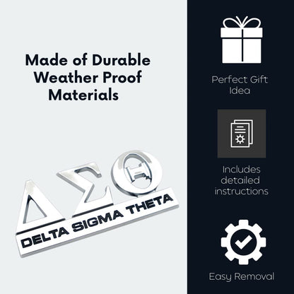 Generic Delta Sigma Theta Car Decal – 3D Silver Greek Letters, Removable