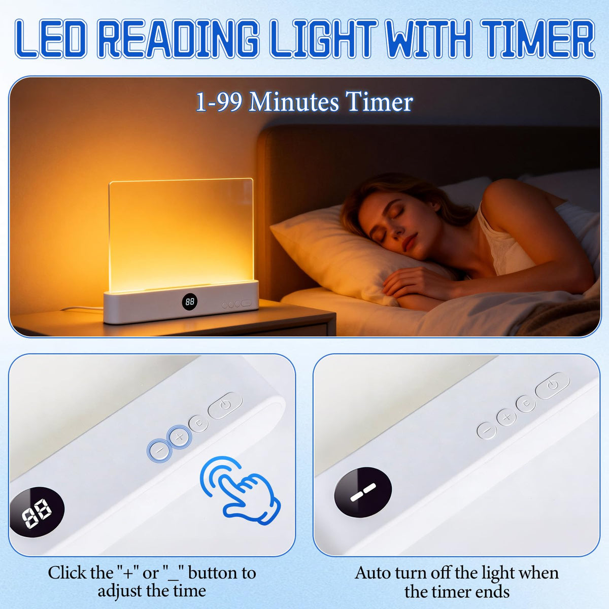 Generic LED Reading Light - Pink Rechargeable Panel, 3 Colors, Timer, Dimmable