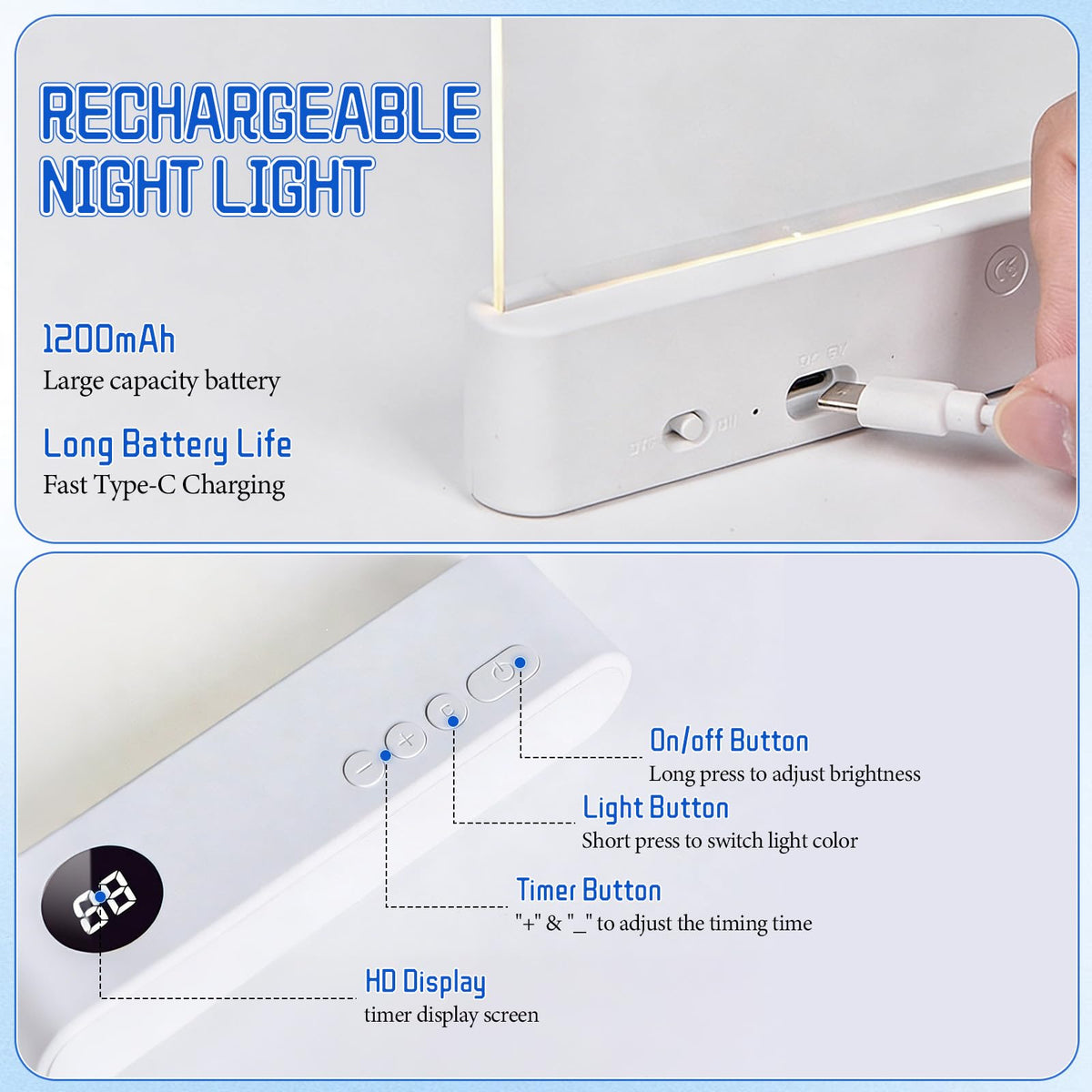 Generic LED Reading Light - Pink Rechargeable Panel, 3 Colors, Timer, Dimmable