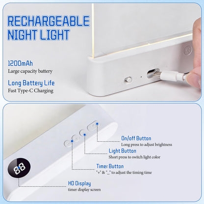 Generic LED Reading Light - Pink Rechargeable Panel, 3 Colors, Timer, Dimmable