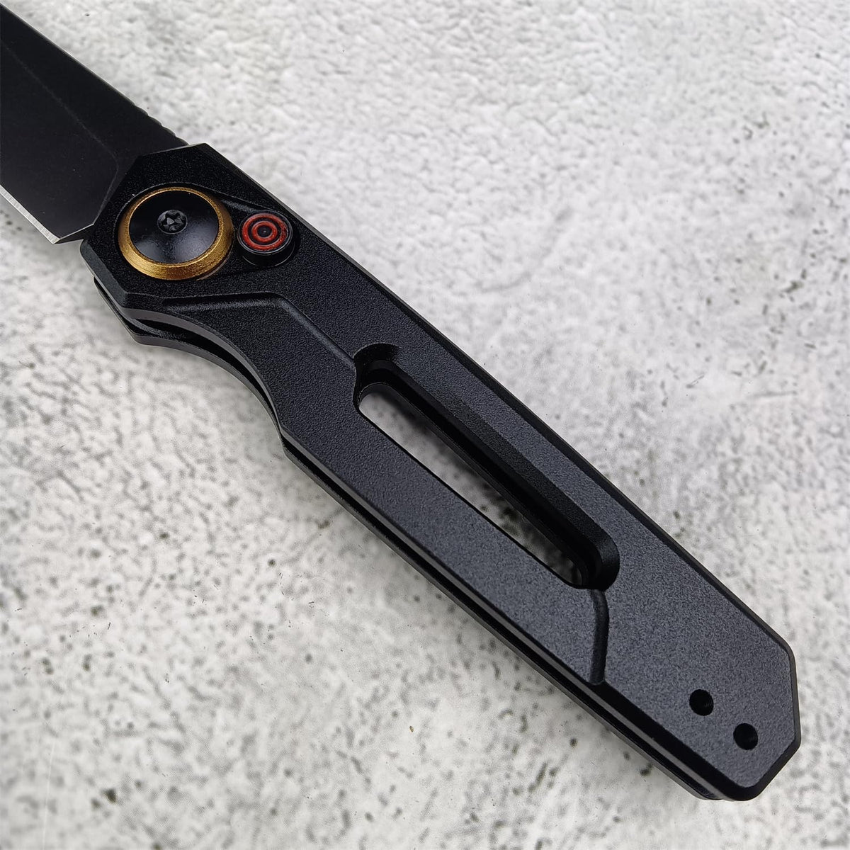 Push Button Lock Knife | Speedsafe Assisted EDC Folding Knife with Black Stonewashed Reverse Tanto Blade