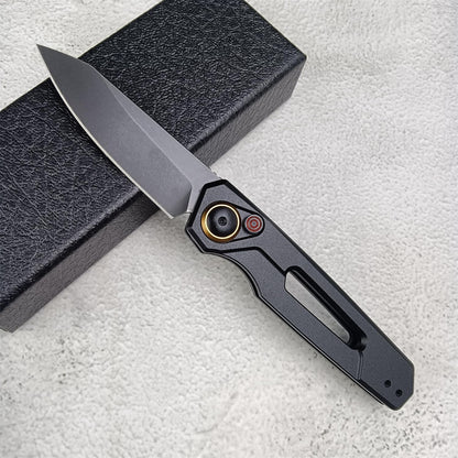 Push Button Lock Knife | Speedsafe Assisted EDC Folding Knife with Black Stonewashed Reverse Tanto Blade
