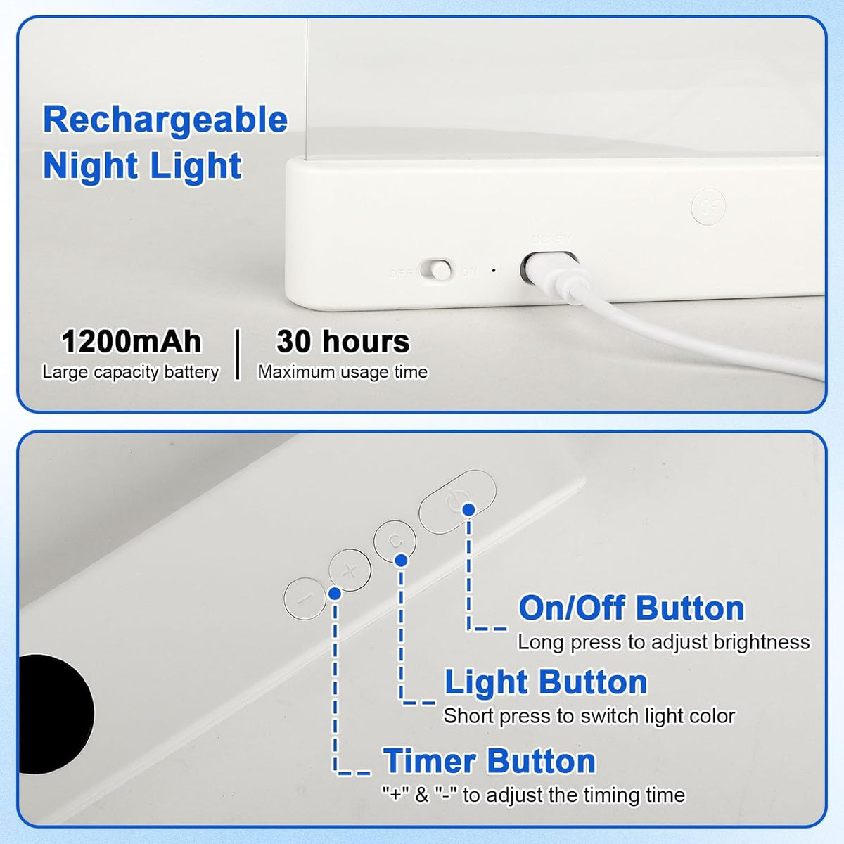 Generic Smart Led Reading Light – Rechargeable Desk Lamp with 3-Color Modes & Timer (White)