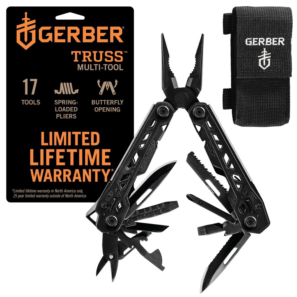 Gerber Gear Truss 17-in-1 Multitool – Slim EDC Pocket Knife with Black Sheath