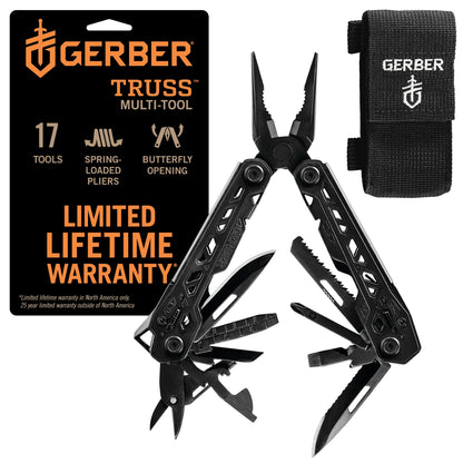 Gerber Gear Truss 17-in-1 Multitool – Slim EDC Pocket Knife with Black Sheath