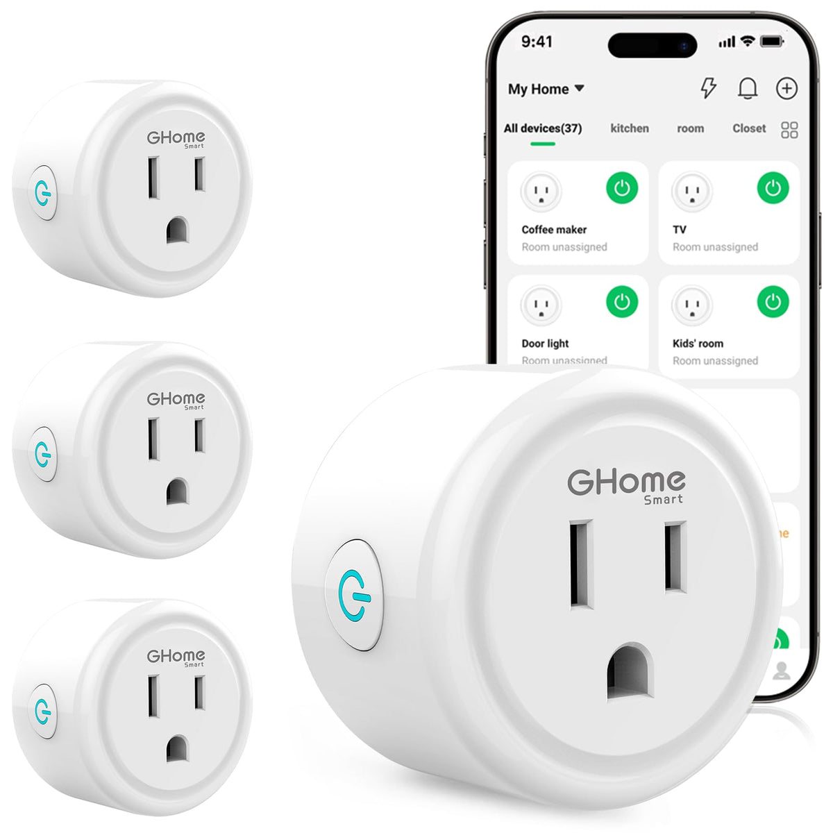GHome Smart Plug – WiFi Outlet with Alexa & Google Assistant, 2.4GHz, No Hub Required, App Remote Control