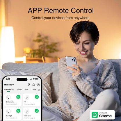 GHome Smart Plug – WiFi Outlet with Alexa & Google Assistant, 2.4GHz, No Hub Required, App Remote Control