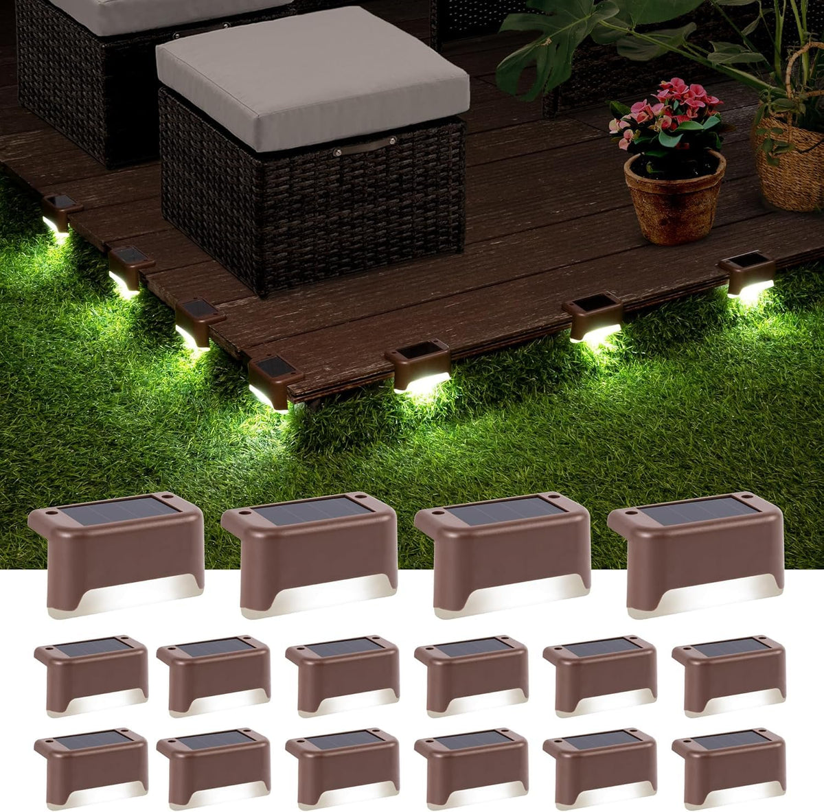 GIGALUMI Solar Deck Lights – 16 Pack Waterproof LEDs (Cool White)