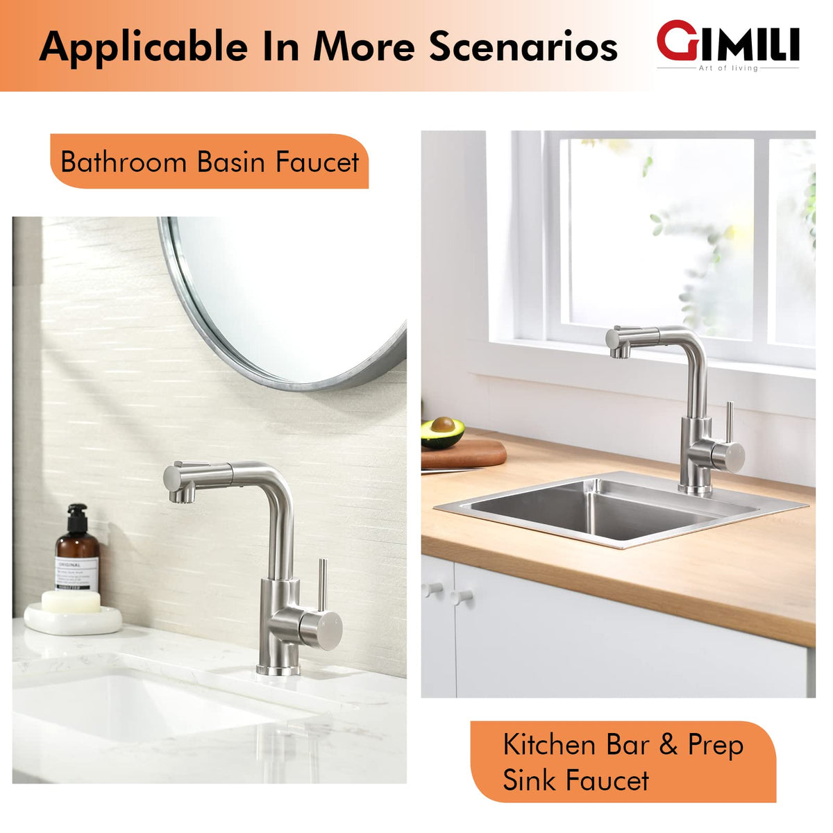 GIMILI Modern Bar Sink Faucet with Pull-Out Sprayer – Brushed Nickel