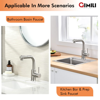 GIMILI Modern Bar Sink Faucet with Pull-Out Sprayer – Brushed Nickel