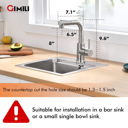 GIMILI Modern Bar Sink Faucet with Pull-Out Sprayer – Brushed Nickel