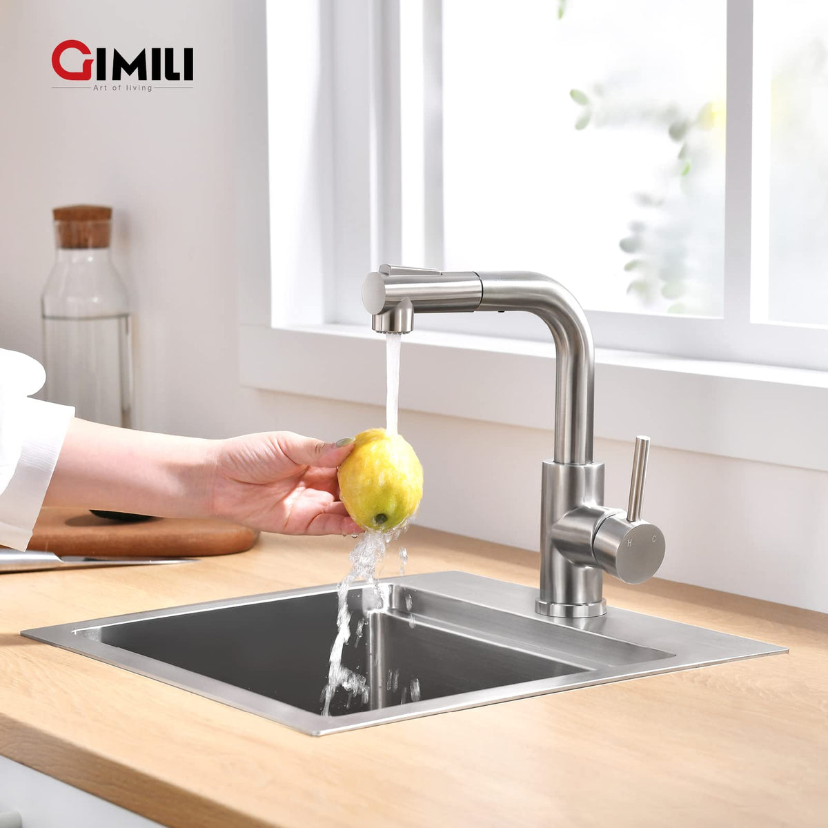 GIMILI Modern Bar Sink Faucet with Pull-Out Sprayer – Brushed Nickel