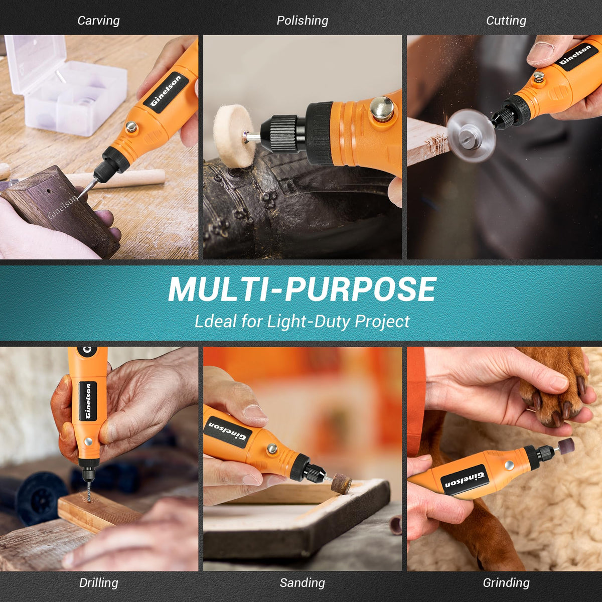 GINELSON Cordless Rotary Tool Kit – 5-Speed, 70 Accessories, USB-C Charging
