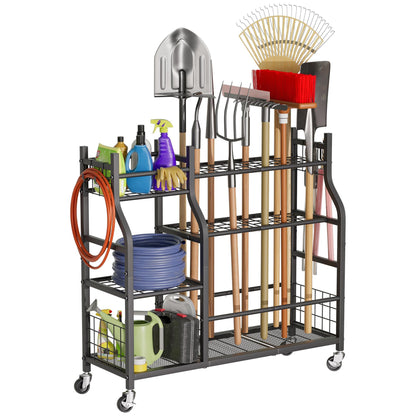 GIOTORENT Garden Tool Organizer with Wheels – Multi-Tier Rolling Storage for Garage & Shed