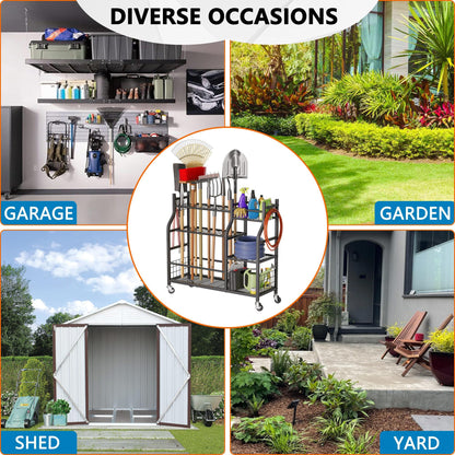 GIOTORENT Garden Tool Organizer with Wheels – Multi-Tier Rolling Storage for Garage & Shed