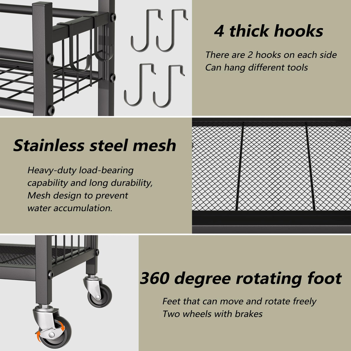 GIOTORENT Garden Tool Organizer with Wheels – Multi-Tier Rolling Storage for Garage & Shed