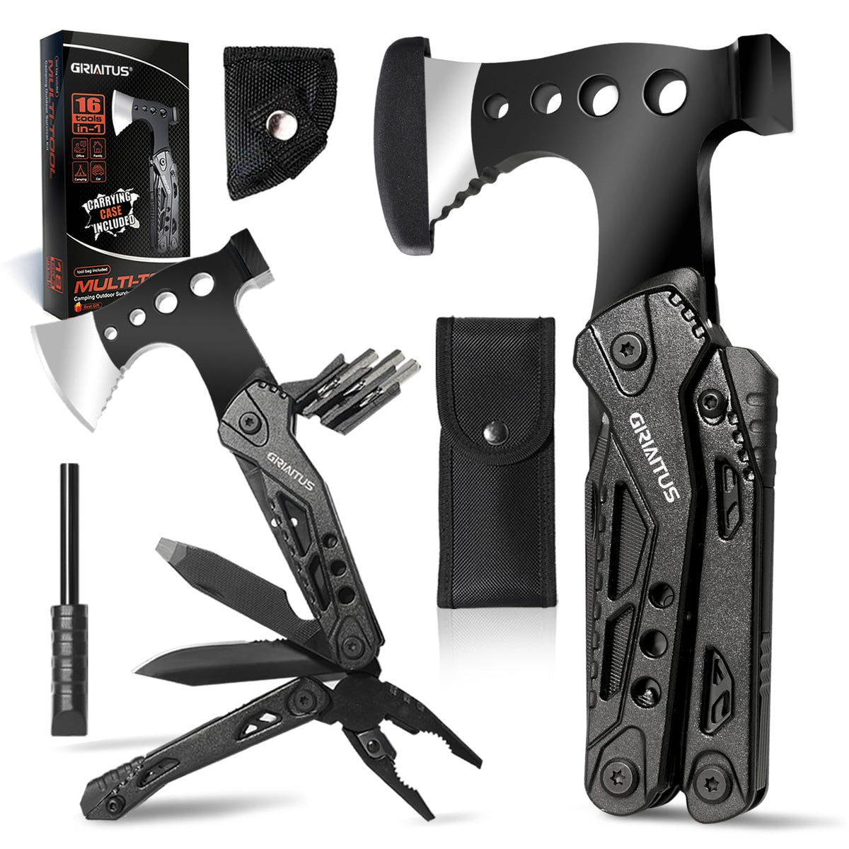 GIRIAITUS 16-in-1 Camping Multitool: Axe, Hammer, Pliers & More