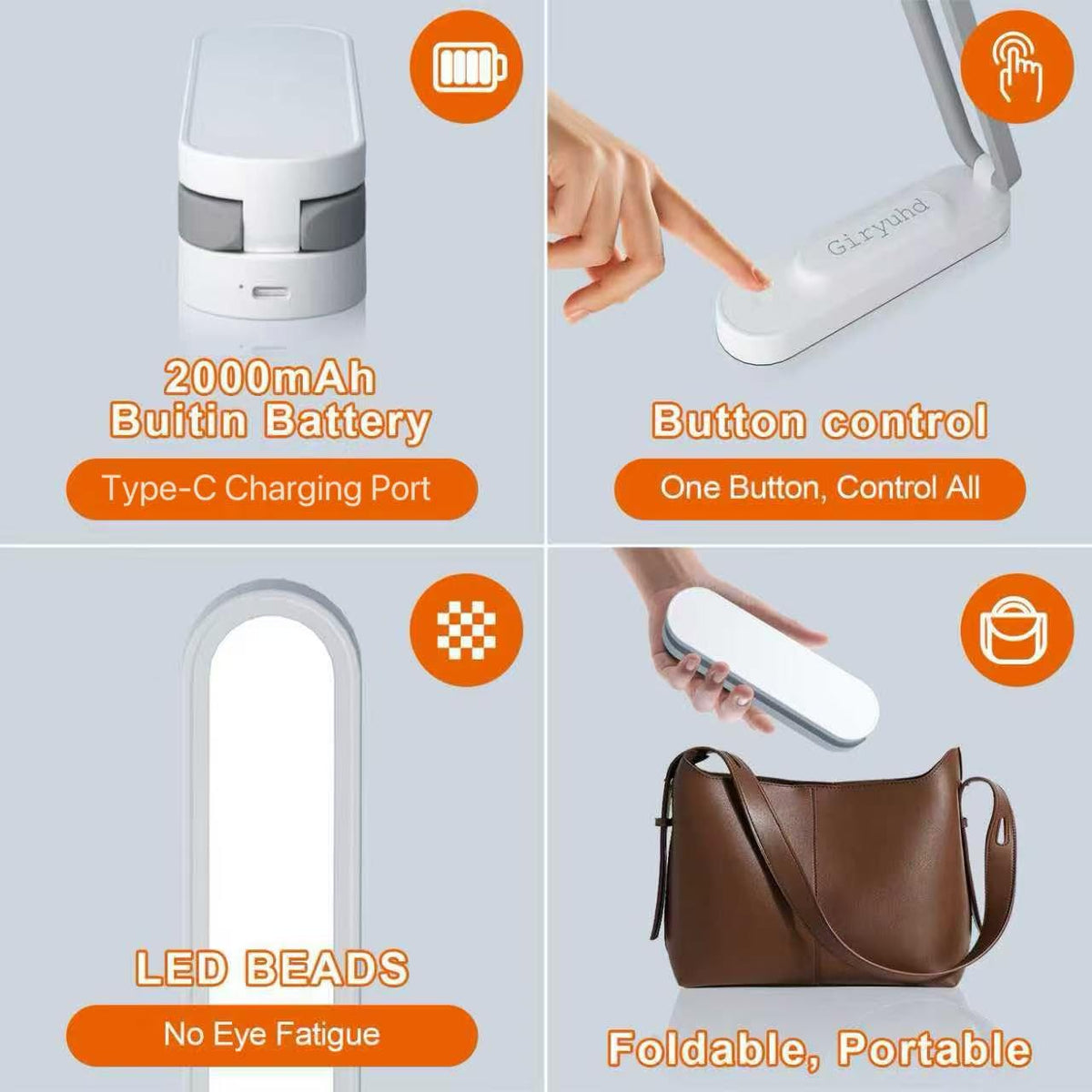 Giryuhd LED Desk Lamp – Battery-Powered, Foldable & Portable (2-Pack)
