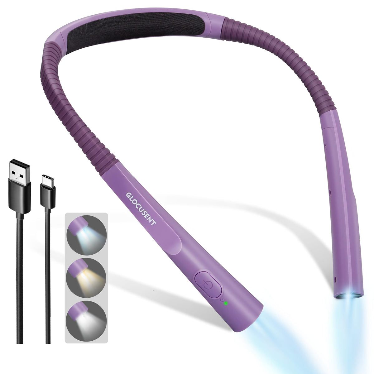 Glocusent Upgraded LED Neck Reading Light | 3 Colors, 3 Brightness, 30-Min Timer, USB-C Rechargeable