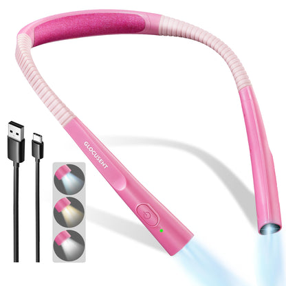 Glocusent Upgraded LED Neck Reading Light – 3 Colors, 3 Brightness, 30-Min Timer, USB-C Rechargeable