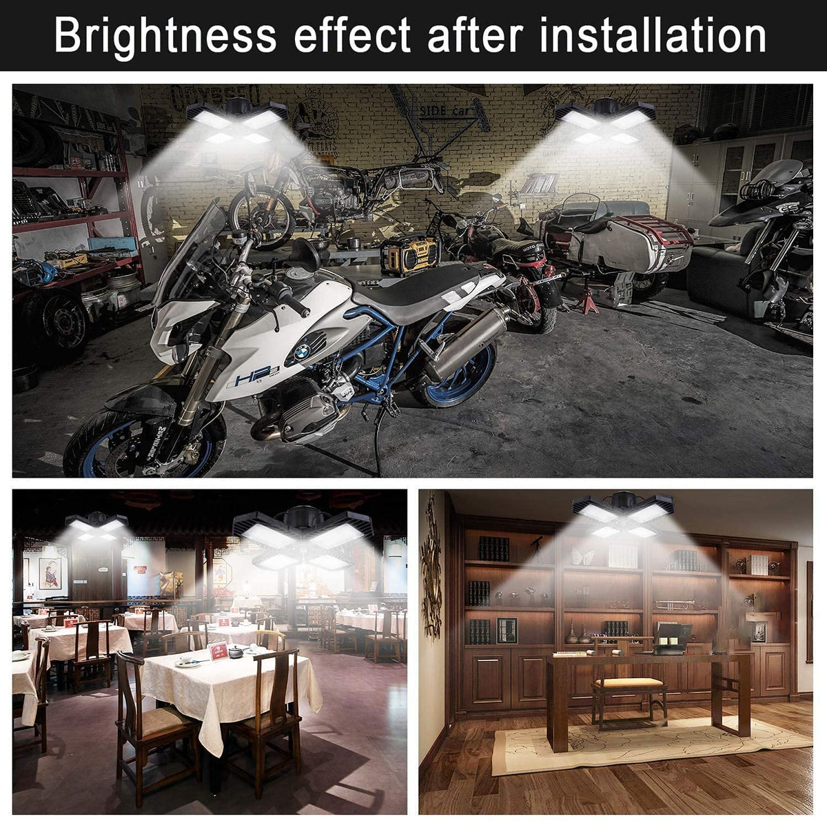 GMximo 2-Pack LED Garage Lights – 100W, 10000LM, Deformable 4-Panel, 6000K Daylight, E26