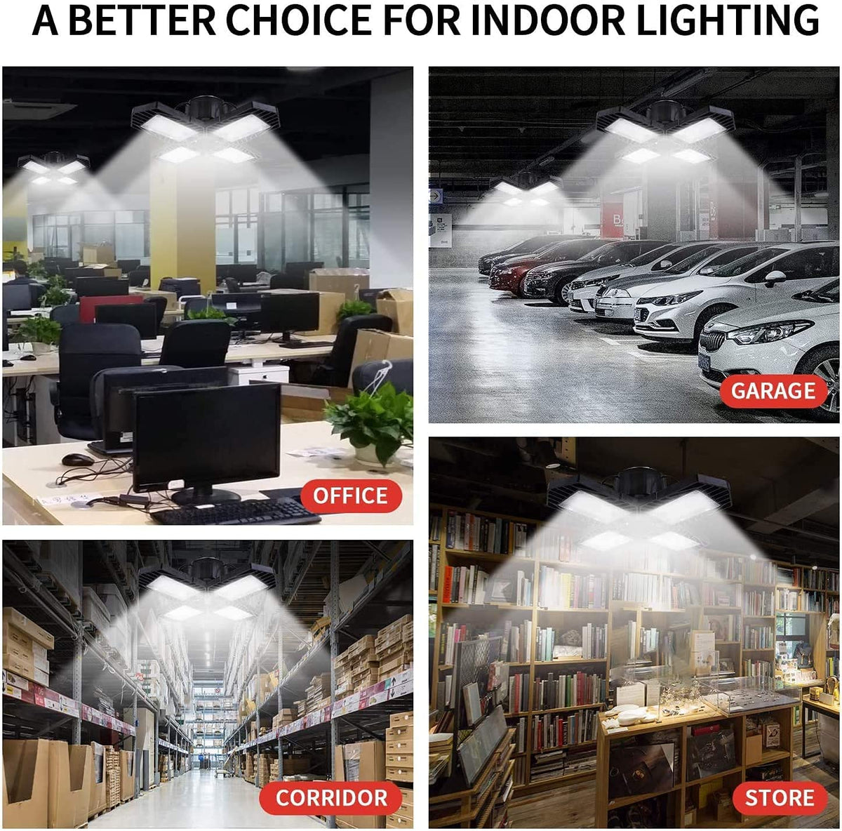 GMximo 2-Pack LED Garage Lights – 100W, 10000LM, Deformable 4-Panel, 6000K Daylight, E26