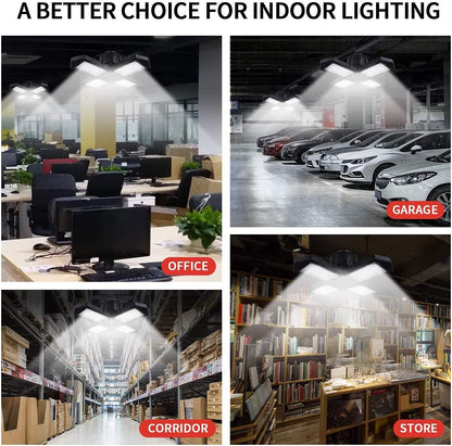 GMximo 2-Pack LED Garage Lights – 100W, 10000LM, Deformable 4-Panel, 6000K Daylight, E26