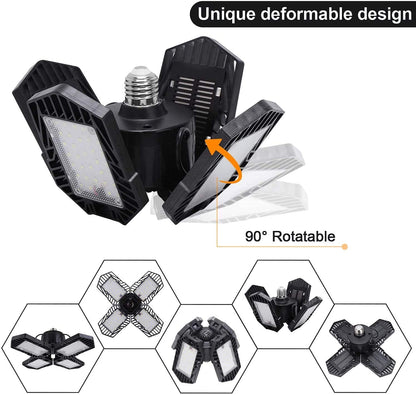 GMximo 2-Pack LED Garage Lights – 100W, 10000LM, Deformable 4-Panel, 6000K Daylight, E26