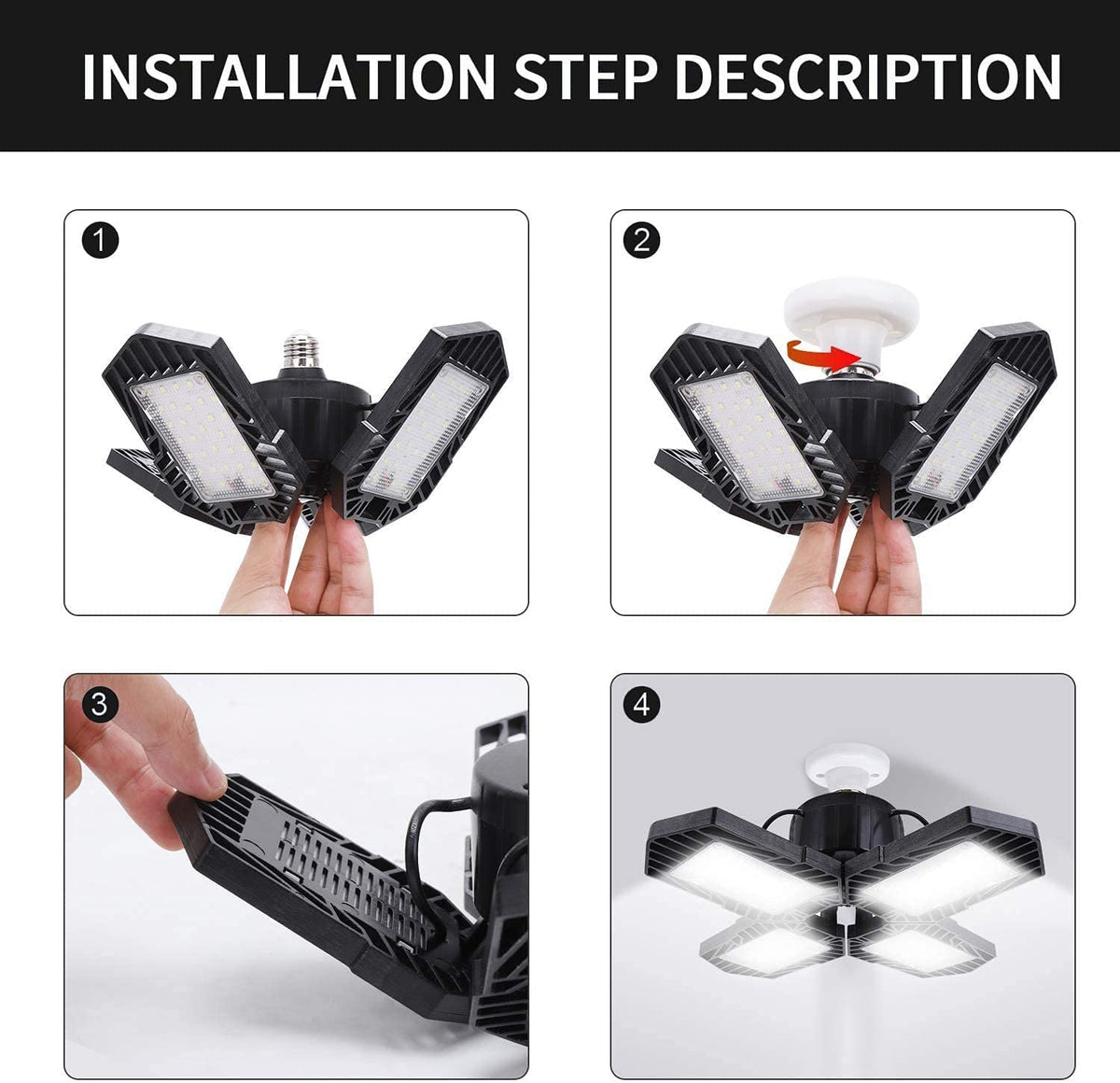 GMximo 2-Pack LED Garage Lights – 100W, 10000LM, Deformable 4-Panel, 6000K Daylight, E26