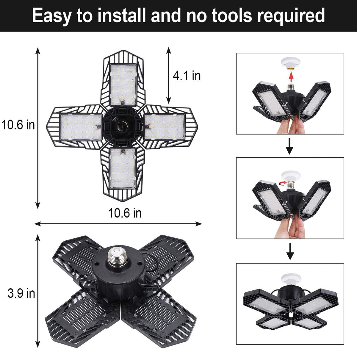 GMximo 2-Pack LED Garage Lights – 100W, 10000LM, Deformable 4-Panel, 6000K Daylight, E26