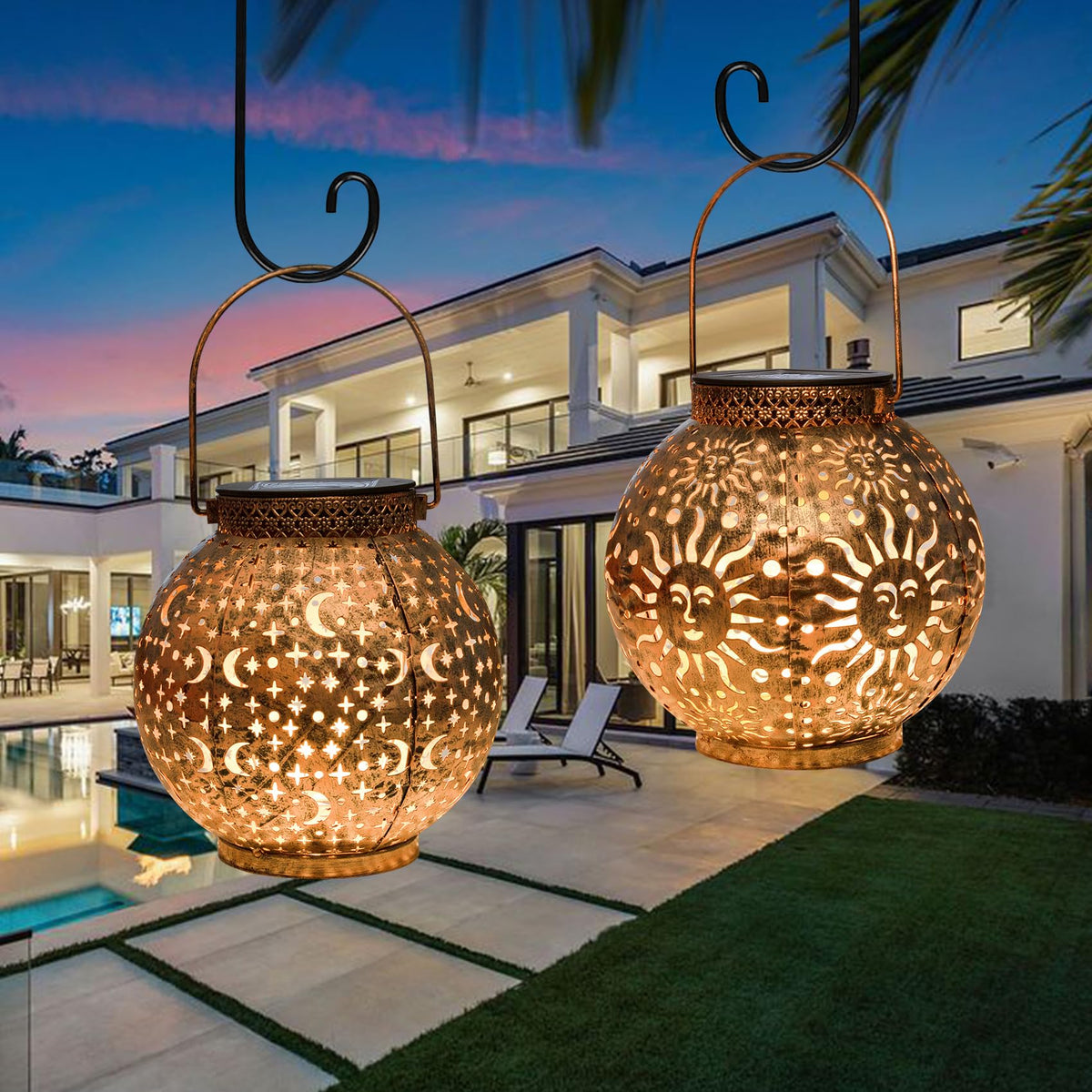 Go2garden Gifts 2Pack Solar Lanterns – Bronze Outdoor Waterproof Lights