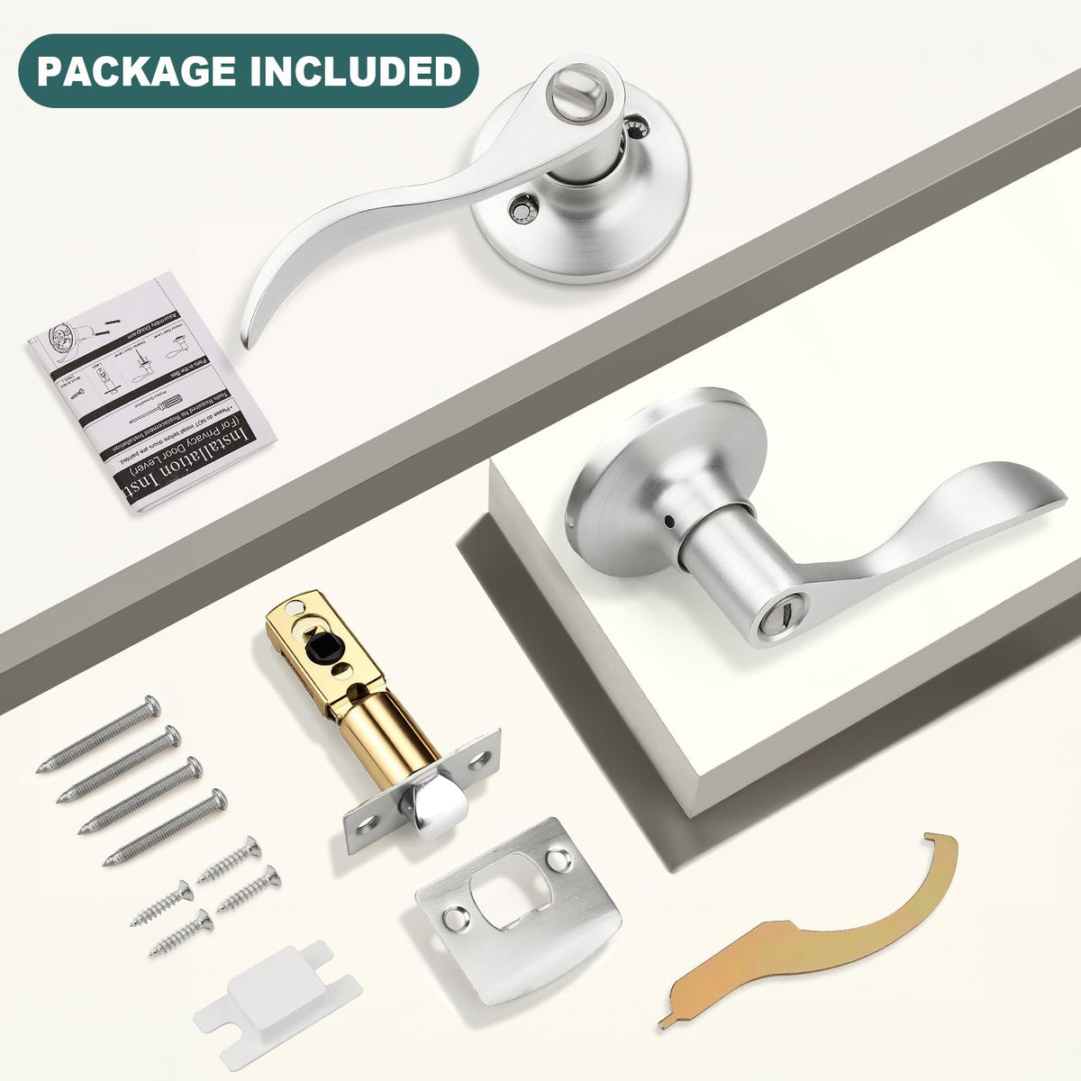 GOBEKOR 10 Pack Privacy Door Levers with Lock – Satin Nickel Wave Bed Bath Lever