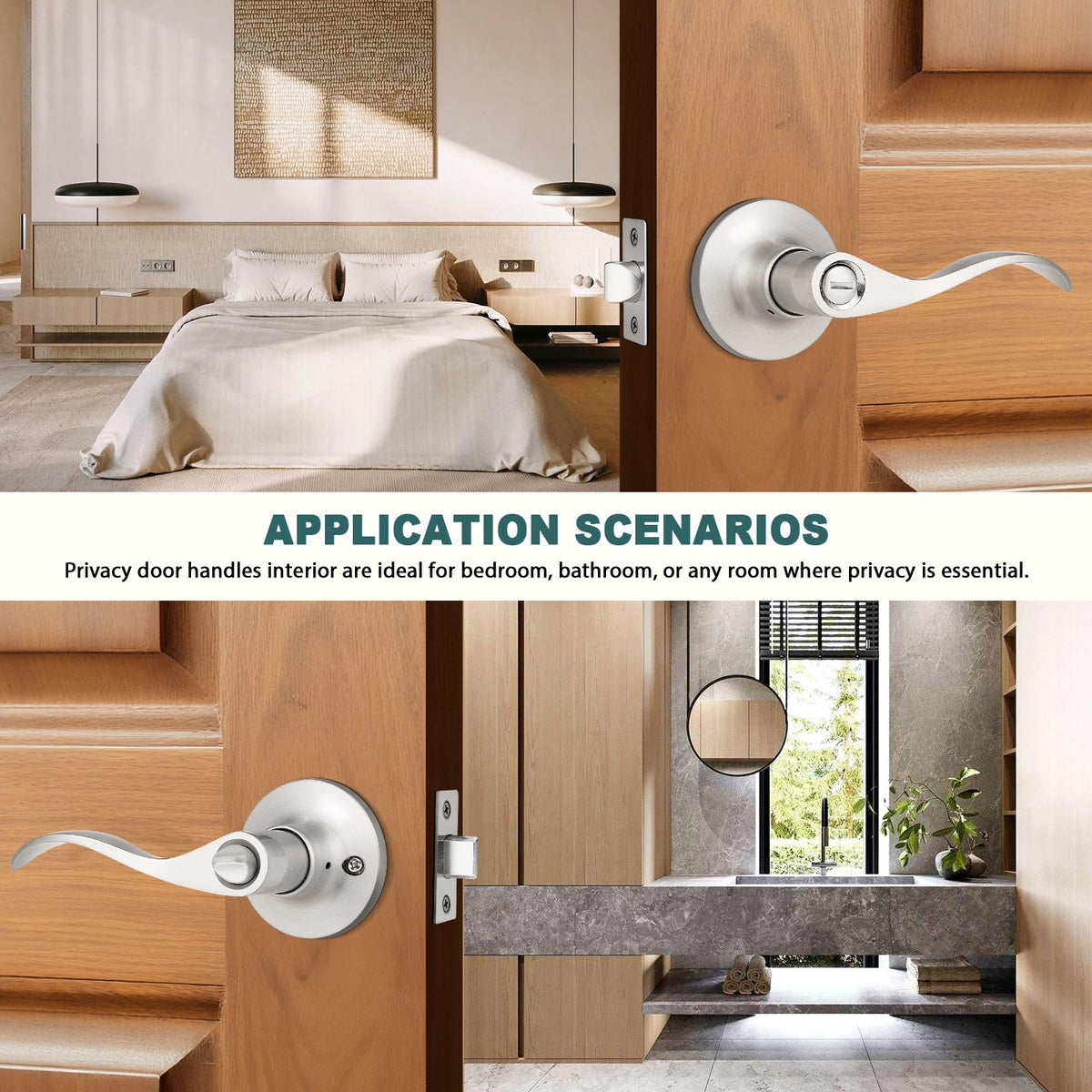 GOBEKOR 10 Pack Privacy Door Levers with Lock – Satin Nickel Wave Bed Bath Lever