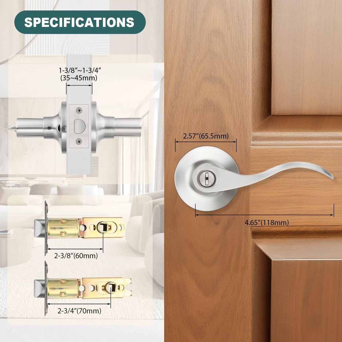 GOBEKOR 10 Pack Privacy Door Levers with Lock – Satin Nickel Wave Bed Bath Lever