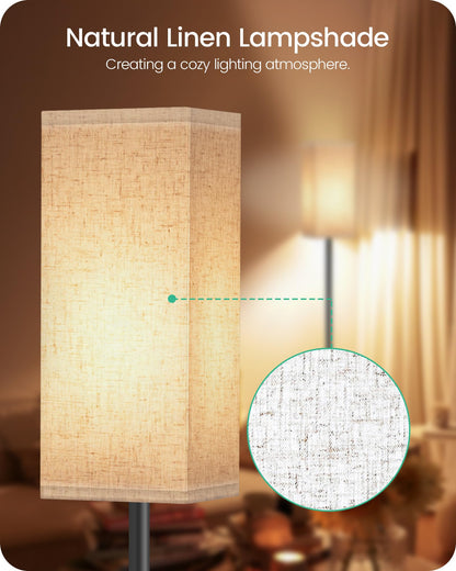 GOEBLESON 64.6-inch Floor Lamp with Foot Switch — Black & Beige, E26 Base