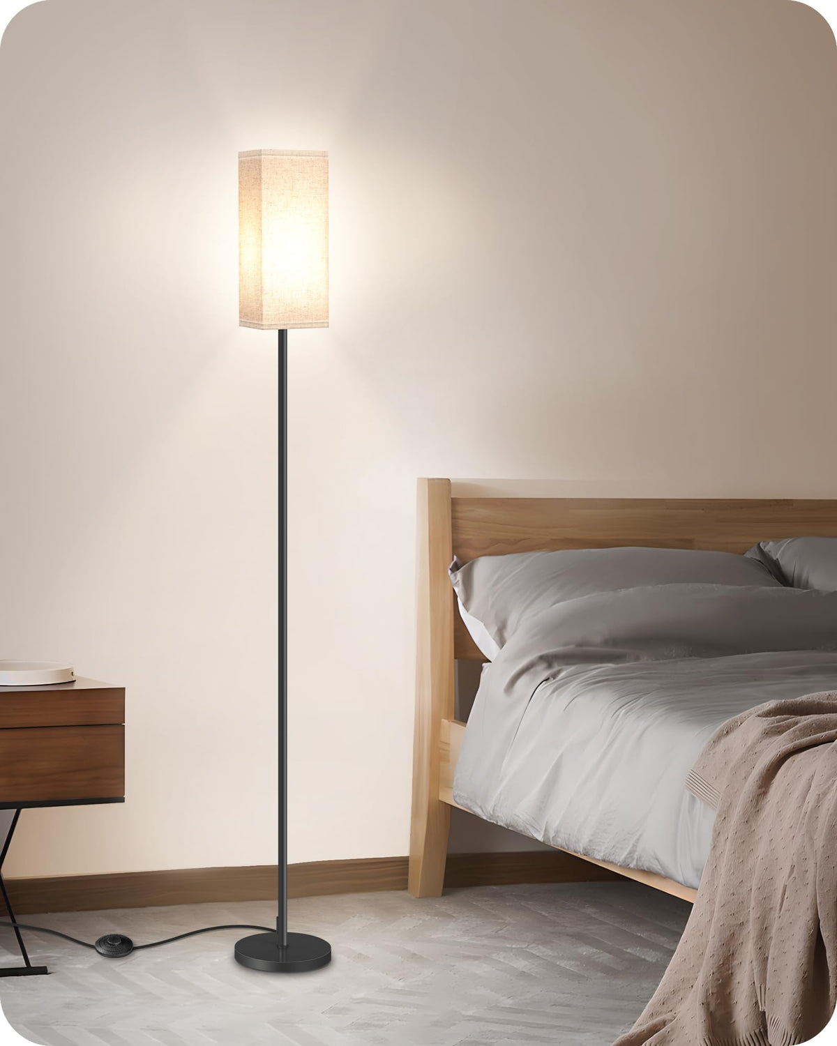 GOEBLESON 64.6-inch Floor Lamp with Foot Switch — Black & Beige, E26 Base