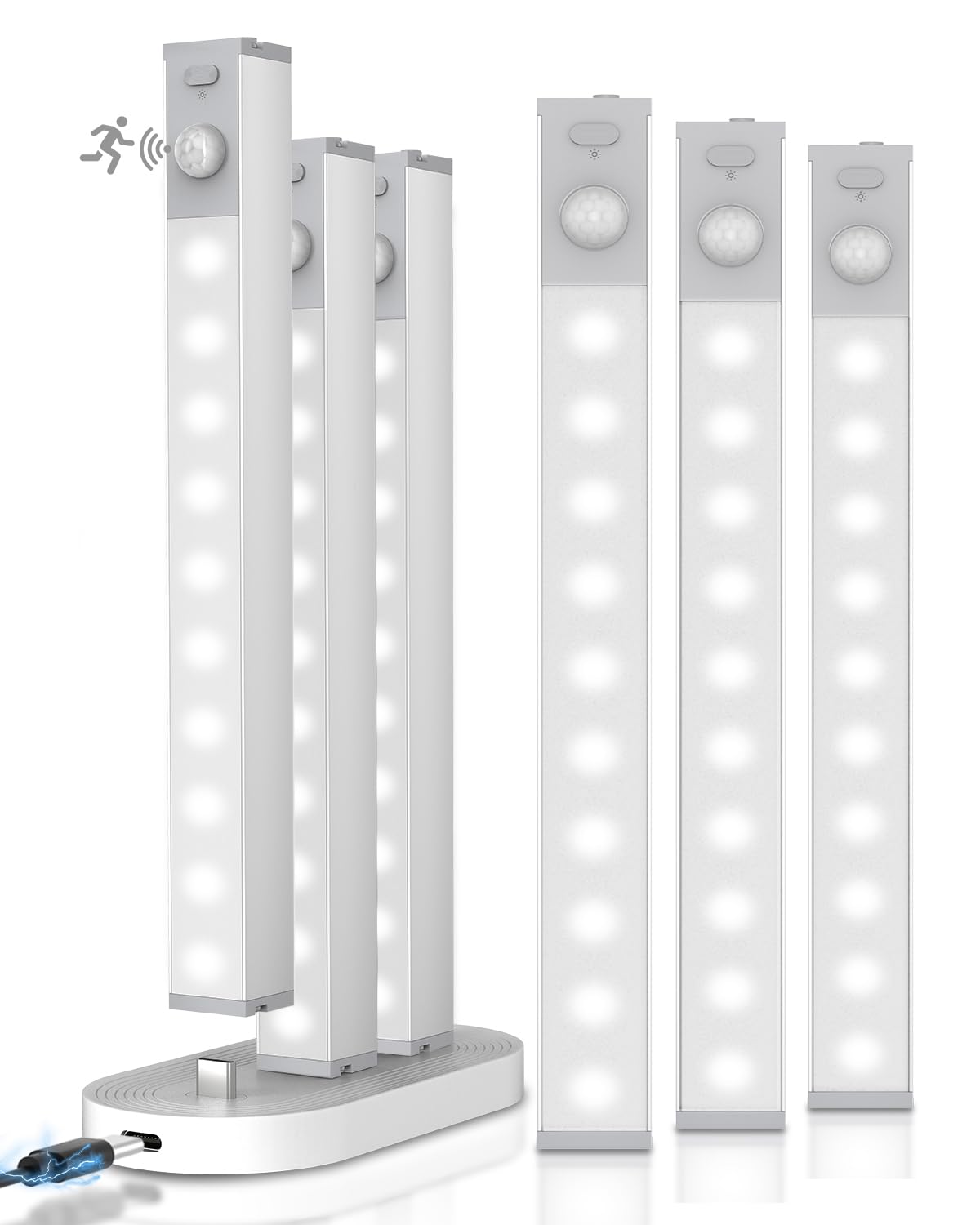 GOODEA 6 Pack LED Under Cabinet Lights Wireless with Charging Station | 7-Inch Rechargeable Motion Sensor, Dimmable Closet Lights