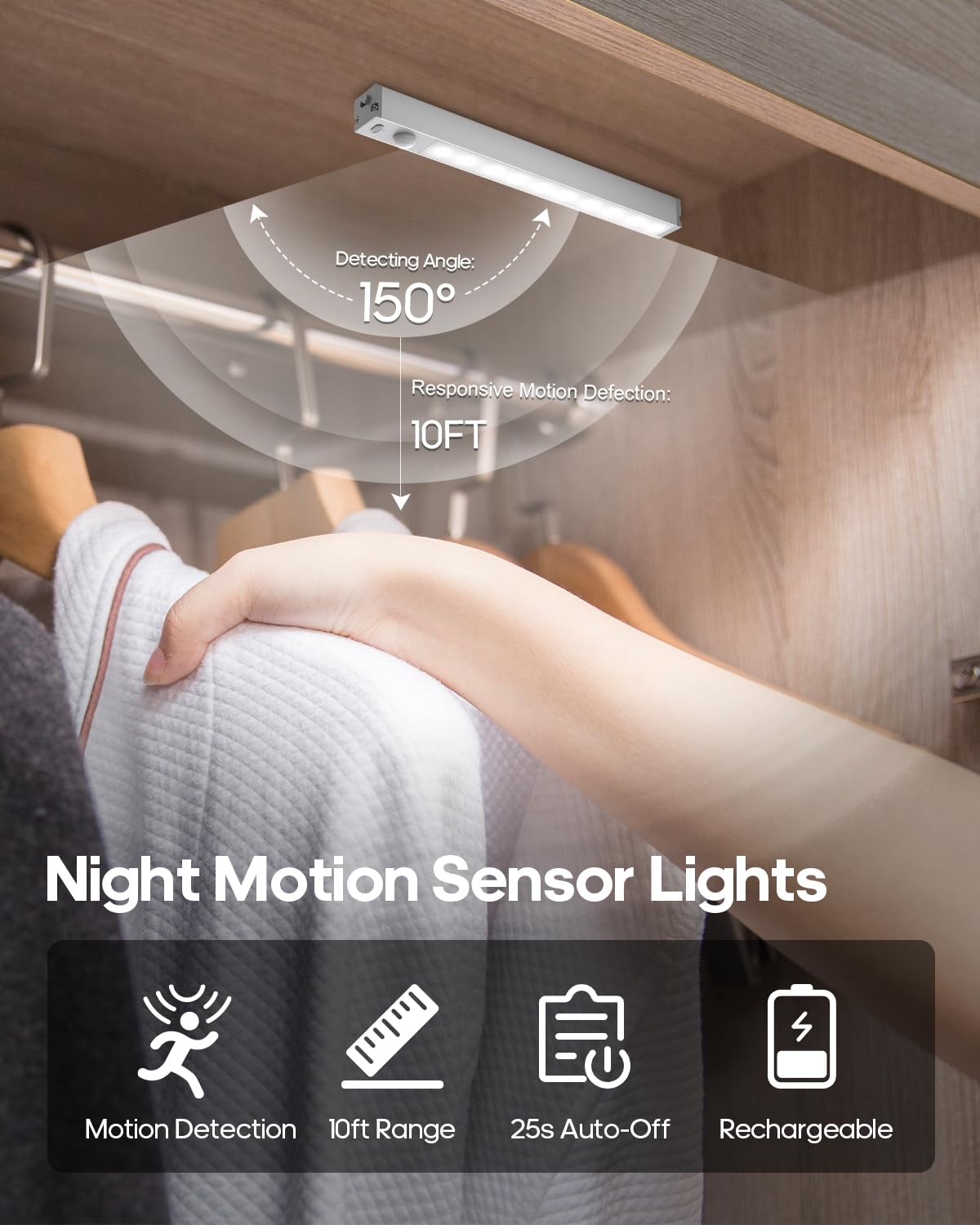 GOODEA 6 Pack LED Under Cabinet Lights Wireless with Charging Station | 7-Inch Rechargeable Motion Sensor, Dimmable Closet Lights