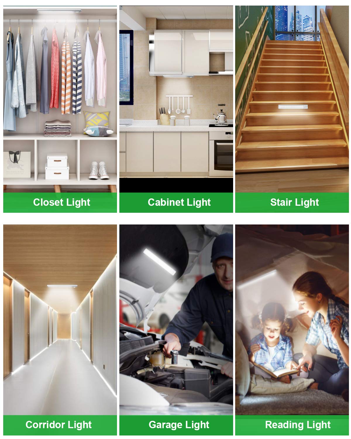 Goodland 80-LED Under Cabinet Lights - USB Rechargeable, Motion Sensor, Dimmable (3-Pack)