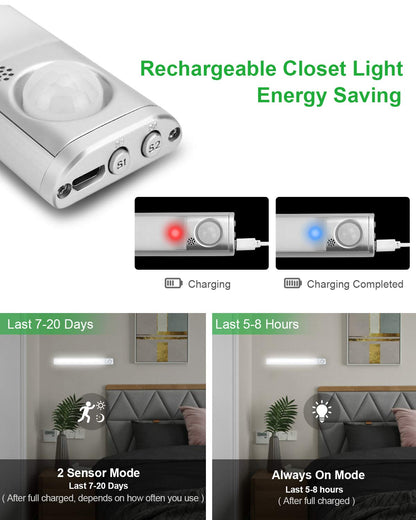 Goodland 80-LED Under Cabinet Lights - USB Rechargeable, Motion Sensor, Dimmable (3-Pack)