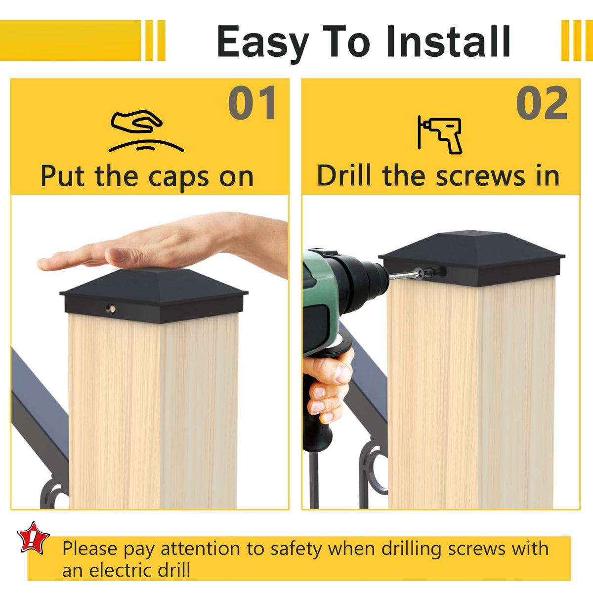 Goovilla 4x4 Post Caps Black – 24 Pack (48 Screws), Weatherproof, Easy Install