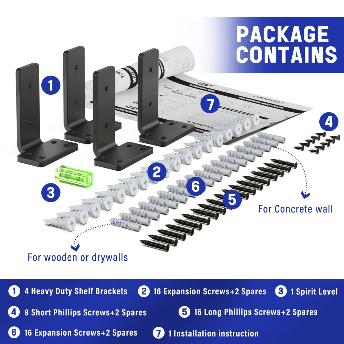 Goovilla 4-Inch Heavy-Duty Shelf Brackets – 4-Pack, Black Coated, 160 lb Load