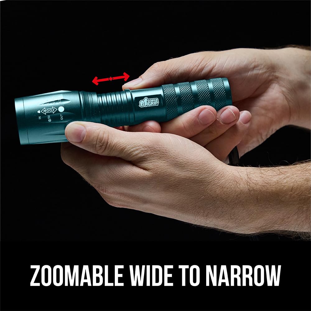 GORILLA GRIP Powerful LED Tactical Flashlight – 750 ft Reach, 5 Modes, Water-Resistant, 2-Pack Teal
