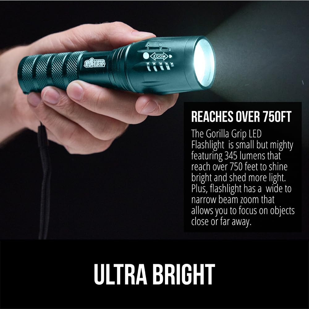 GORILLA GRIP Powerful LED Tactical Flashlight – 750 ft Reach, 5 Modes, Water-Resistant, 2-Pack Teal