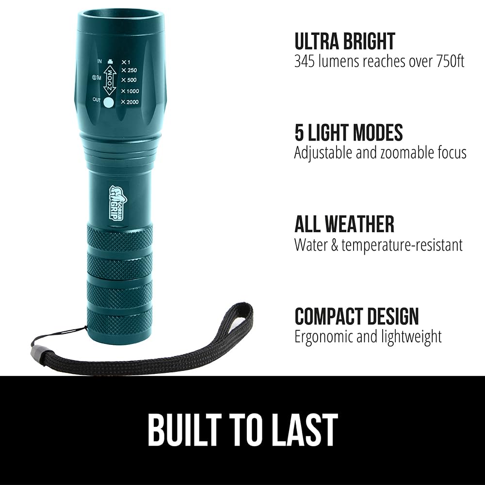 GORILLA GRIP Powerful LED Tactical Flashlight – 750 ft Reach, 5 Modes, Water-Resistant, 2-Pack Teal