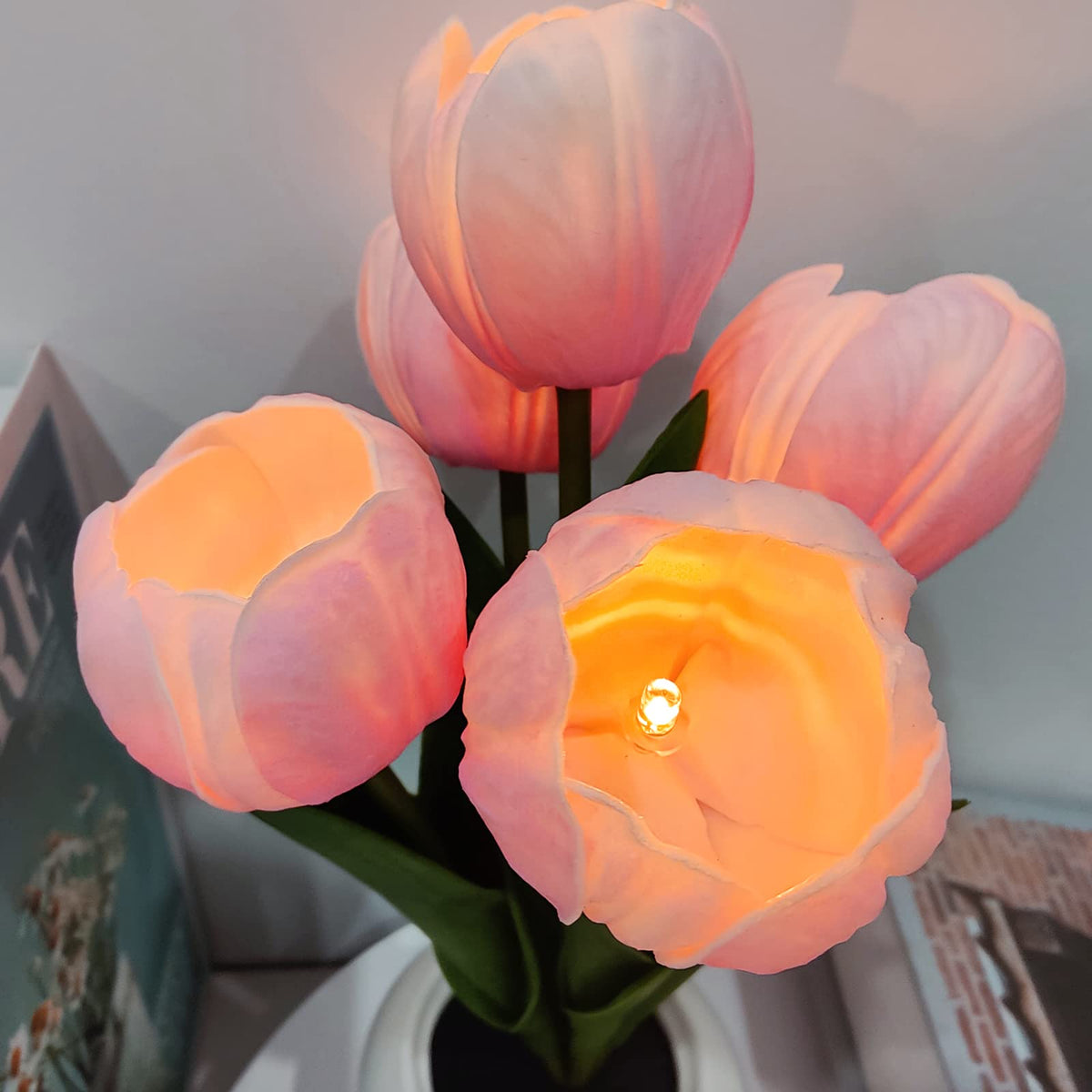 GOUTOOL Flower Table Lamp Tulip Pink – LED Night Light for Home Decor