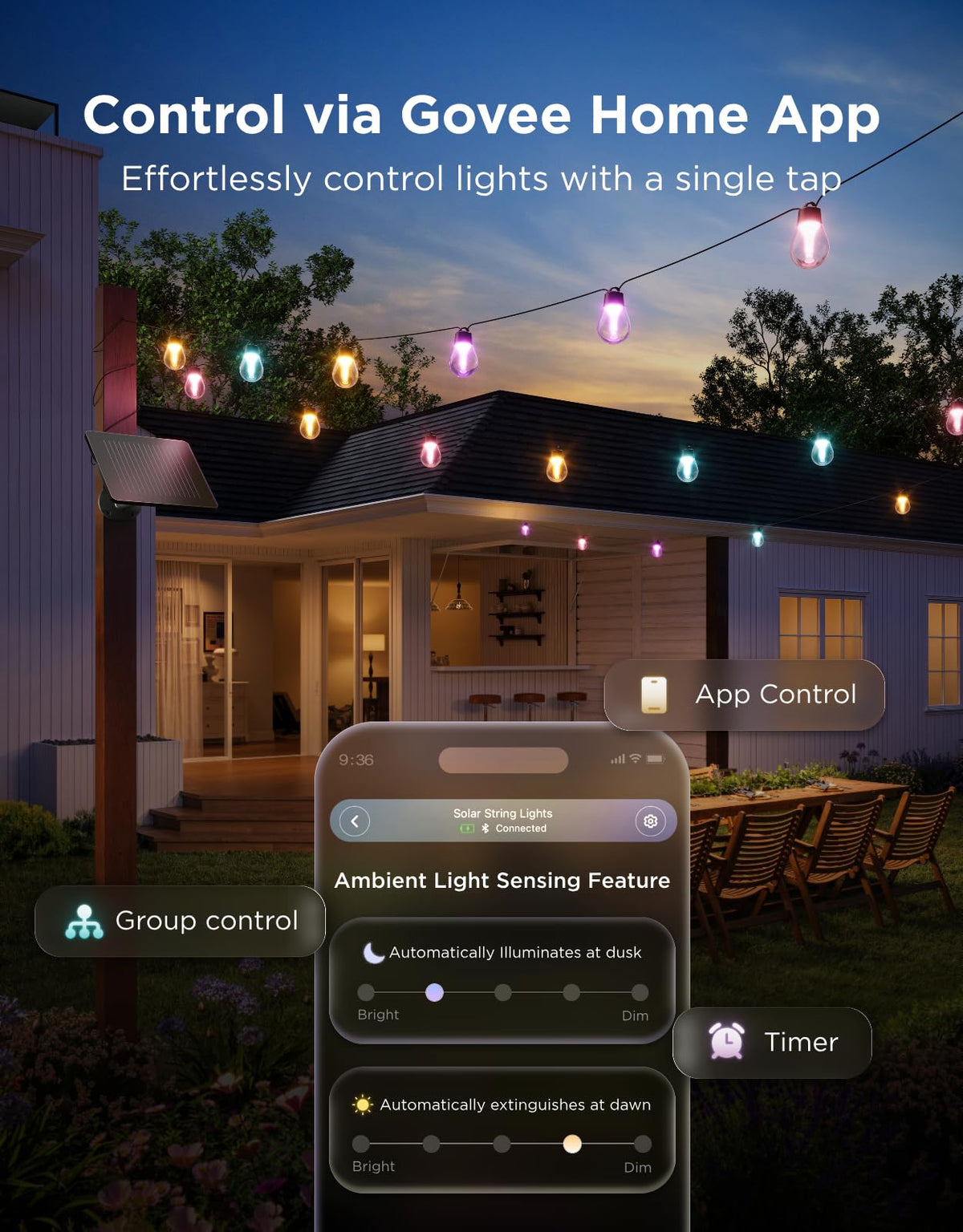 Govee Outdoor Solar String Lights 33ft – 112 Modes, App Control, IP67 Waterproof
